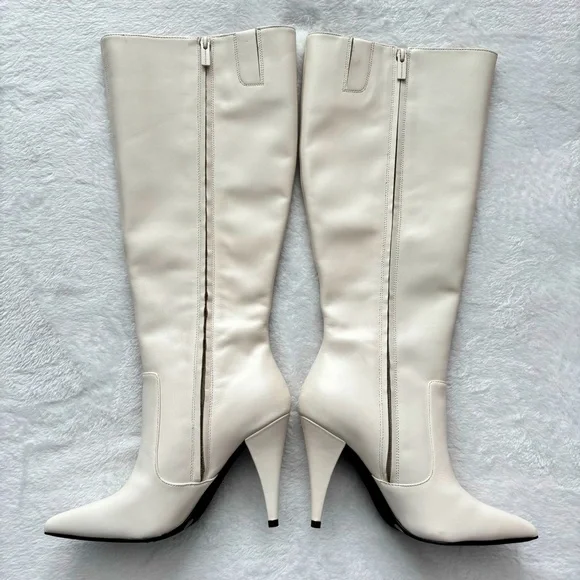 VINCE CAMUTO Alessa Cream Leather Wide Calf Knee High Heeled Boots--NEW--7.5WC - Picture 6 of 14